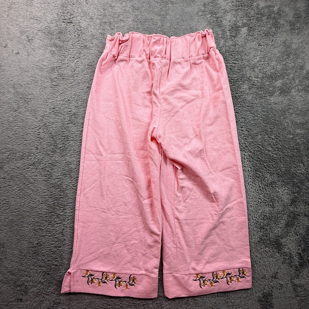 Vintage Handmade Wide Leg Crop Pants Floral Embroidery Womens S Paperbag Waist